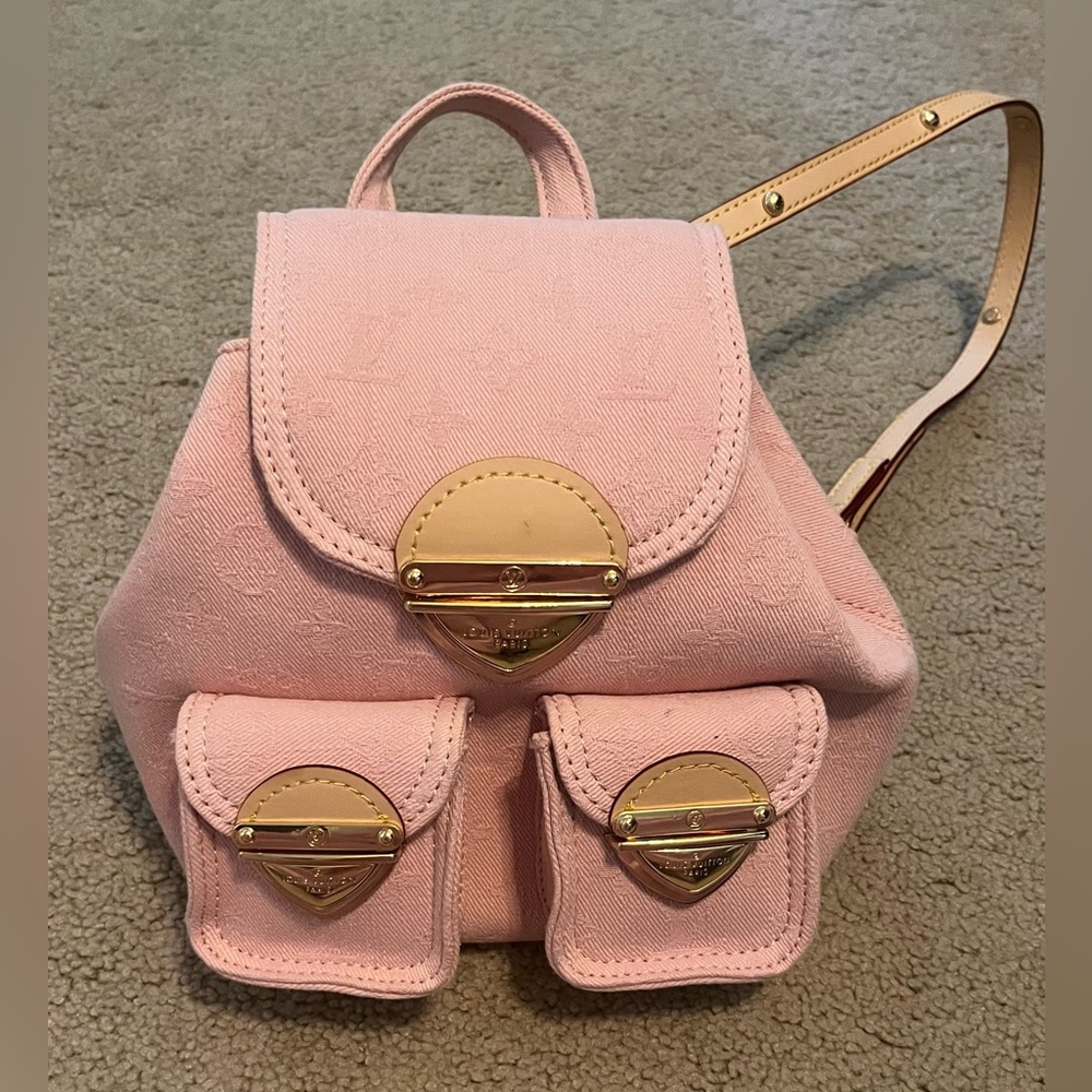 be inspired Pink denim Mini Backpack with Gold Hardware